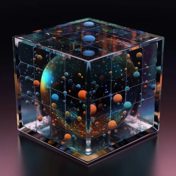 Glass Dot Matrix Cube Cosmos