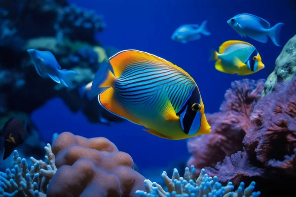 Animals of the underwater sea world. Ecosystem Colorful tropical fish
