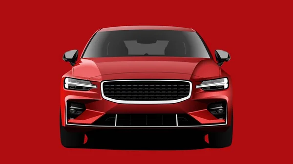 Realistic Vector Sedan Red Color Background Front View — Image vectorielle