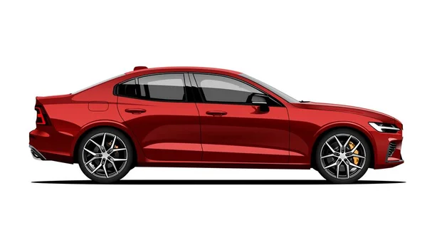 Realistic Vector Red Sedan Side View - Stok Vektor