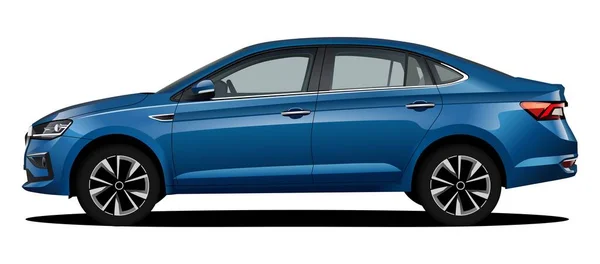 Vector Blauw Realistische Auto Sedan Met Hellingen Zijaanzicht — Stockvector