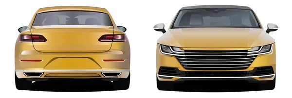 Vektor Realistis Sedan Mobil Kuning Terisolasi Dengan Gradien Dan Bayangan - Stok Vektor