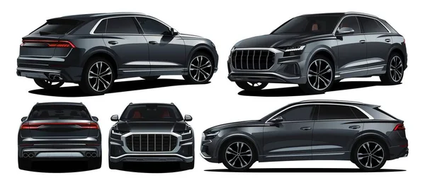 Suv Black Car Realistis Terisolasi Perspektif Dengan Gradien Transparansi Dan - Stok Vektor