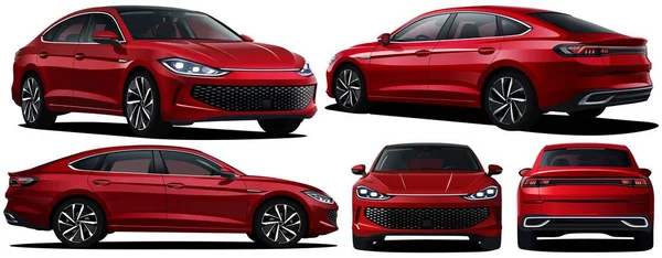 Realista Vector Red Car Sedan Isolado Com Gradientes Transparência Com Gráficos De Vetores