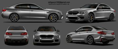 Gradyan içerikli gerçekçi Vektör Gri Araba Sedan, ön, arka, arka ve izometrik görünümlü + gölge, svg dosyası veya özel bir vektör arabası için bana e- posta atın