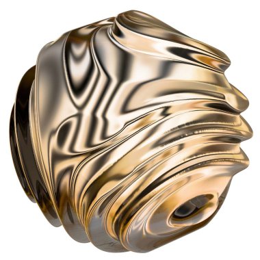 Gold metallic organic wave-like pattern accompanied by spherical geometry Abstract, dramatic, passionate, luxurious and exclusive isolated 3D rendering graphic design elemental background material. High quality 3d illustration