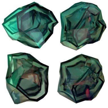 Green 4 glass rocky ice block-like transparent geometry Abstract, dramatic, passionate, luxurious and exclusive isolated 3D rendering graphic design elemental background material. High quality 3d illustration