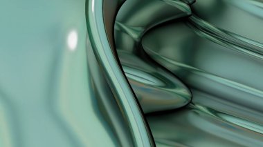 Green molten metal plates organically molded into abstract, dramatic, modern, luxurious and exclusive 3D rendering of graphic design elemental background material. High quality 3d illustration