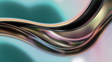 Pink and green metallic organic beautiful streamlined symmetrical abstract dramatic modern luxurious luxury upscale 3D rendering graphic design element background material. High quality 3d 