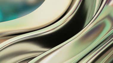 Green and gold river-like wavy metal Abstract, dramatic, modern, luxurious and exclusive 3D rendering graphic design element background material. High quality 3d illustration