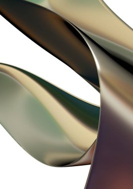 Dark gold contemporary artistic bending metal plate abstract dramatic modern luxurious and exclusive 3D rendering graphic design element background material High quality 3d illustration.
