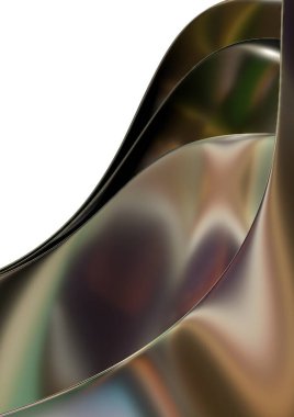 Dark gold intertwining metal curtains streamlined abstract dramatic modern luxurious and upscale 3D rendering graphic design element background material High quality 3d illustration.