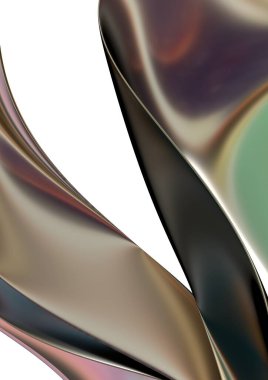 Delicate metal plate with beautiful Bezier in dark gold Abstract, dramatic, modern, luxurious and exclusive 3D rendering graphic design element background material. High quality 3d illustration.