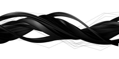 Black Thin Metal Curved Isolated Abstract Dramatic Modern luxury 3D rendering graphic design elements backgrounds High quality 3d illustration.