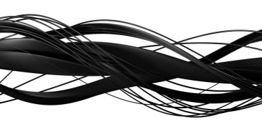 Black Delicate curves of metal lines and twists isolated Abstract, dramatic, modern, luxurious and exclusive 3D rendering graphic design element background material High quality 3d illustration.