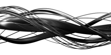 Silver Delicate curves of metal lines and twists isolated Abstract, dramatic, modern, luxurious and exclusive 3D rendering graphic design element background material High quality 3d illustration.