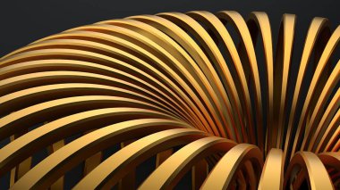 Gold and black torus -shaped metal -shaped metal ring abstract, dramatic, modern and high -quality graphic design element material High quality 3d illustration.