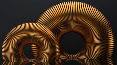 Gold and black metal ring donut donuts large and small, dramatic, modern and high -quality 3D Rendering graphic design elements High quality 3d illustration.