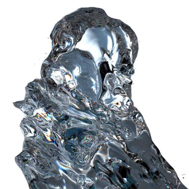 3D izole edilmiş, şeffaf su kütlesinin taze ve temiz grafik tasarım elementi patlamak üzere olan yüksek kaliteli 3D illüstrasyon.