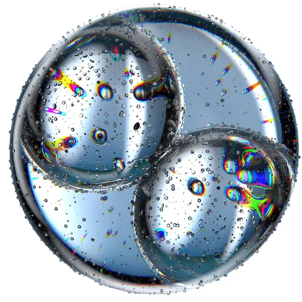 Transparenta Vattendroppar Som Att Dela Cellkärnor Isolerade Rendering Färsk Och — Stockfoto