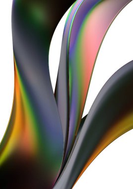 Krom Gökkuşağı Dalgalı Metal Tabaka Güzel Yansıma Soyut Dramatik Modern Lüks Lüks 3D grafik tasarım elemanları malzeme yüksek kalite 3d illüstrasyon.
