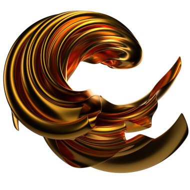 Altın bükme ve bükme metal kumaş moda dinamik soyut 3D zarif ve modern grafik elementi yüksek kaliteli 3D illüstrasyon.
