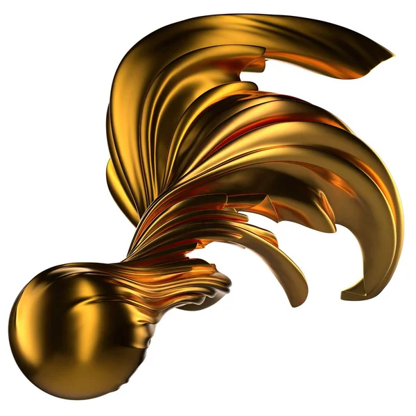 Golden Sphere Dibungkus Dalam Logam Kain Modis Dinamis Abstrak Diberikan — Stok Foto