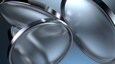 Metal çerçeveli şeffaf mavi buzlu lensler soyut narin ve atmosferik arkaplan materyali yüksek kaliteli 3D resim.