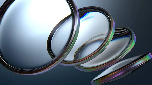 透明的蓝色连续彩虹色透镜摘要精致大气雅致现代背景材料高质量3D插图 — 图库照片