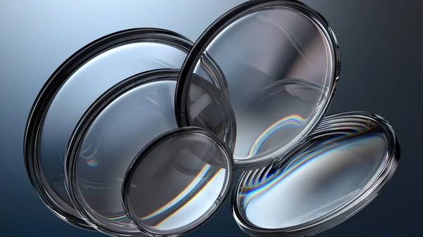 透明蓝色Lens多套抽象精致大气优雅现代背景材料高质量3D插图 — 图库照片