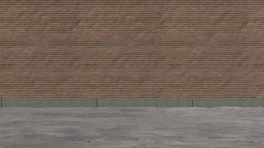 Tuğla ve asfalt, topraksı duvar ve eski atmosferli temiz boş duvar. 3D yapımı arkaplan tasarımı malzemesi. Yüksek kalite 3D görüntü..