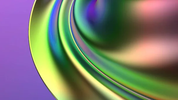 彩虹铬薄板扭曲迷幻赛克现代3D渲染背景材料高品质3D插图 — 图库照片