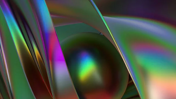 彩虹色扭曲金属板三明治球迷幻网络庞克现代3D渲染背景材料高品质3D插图 — 图库照片