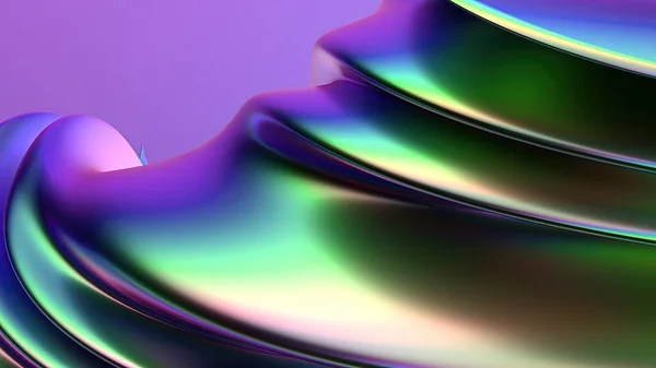 彩虹铬扭曲有机金属板迷幻网络庞克现代3D渲染背景材料高品质3D插图 — 图库照片