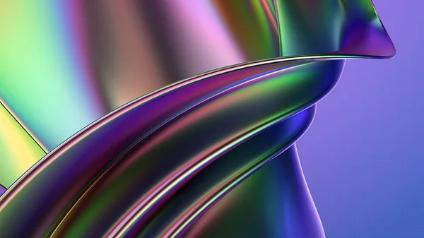 彩虹色薄薄的金属板弯曲奠定迷幻的赛博朋克现代3D渲染背景材料高品质3D插图 — 图库照片