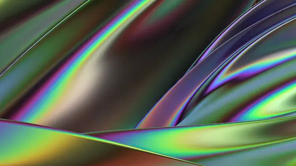 彩虹铬抽象金属板弯曲迷幻赛克现代3D渲染背景材料高品质3D插图 — 图库照片