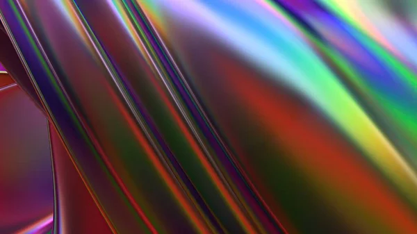 彩虹镀铬金属板波纹反射迷幻网络庞克现代3D渲染背景材料高品质3D插图 — 图库照片