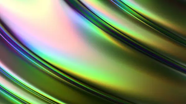 彩虹铬有机金属板迷幻网络庞克现代3D渲染背景材料高品质3D插图 — 图库照片