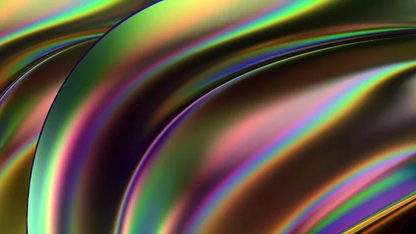 弯曲金属板的彩虹色美丽反射迷幻网络庞克现代3D渲染背景材料高品质3D插图 — 图库照片