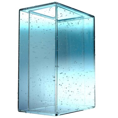 İzole edilmiş şeffaf sulu geometri kutusu soyut soğuk buzlu zarif modern 3d tasarım materyali yüksek kaliteli 3d illüstrasyon.