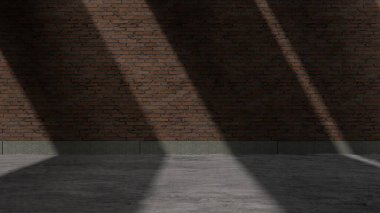 Açık havada tuğlanın pürüzsüz dokusu ve betonun pürüzsüz dokusu hoş bir zıtlık yaratır. Keskin gölgeler soyut sokak modern 3D tasarım malzemesi. Yüksek kalite 3d illüstrasyon
