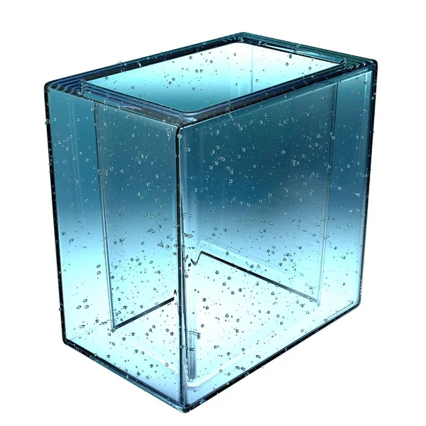 隔離された透明な水の結晶ボックス形状抽象的な冷たい氷エレガントでモダンな3Dレンダリングデザイン材料高品質の3Dイラスト — ストック写真