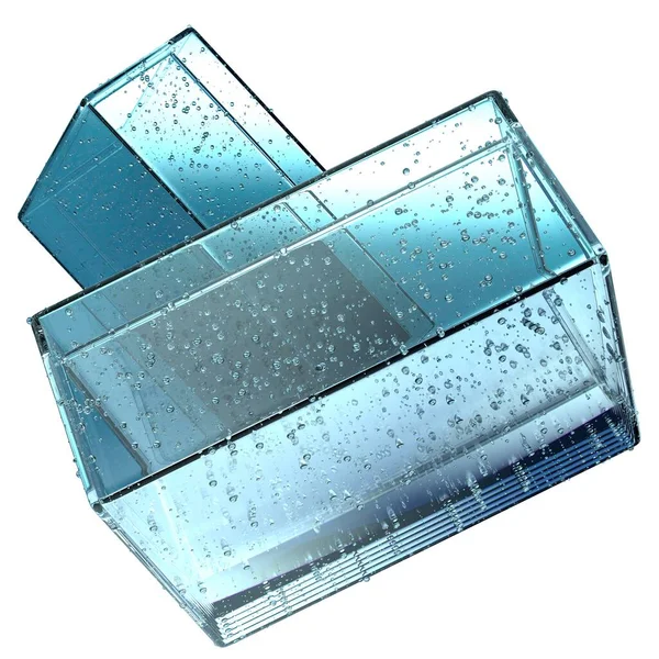 Caja Cristal Aislada Con Geometría Cristalina Similar Agua Abstracto Frío — Foto de Stock