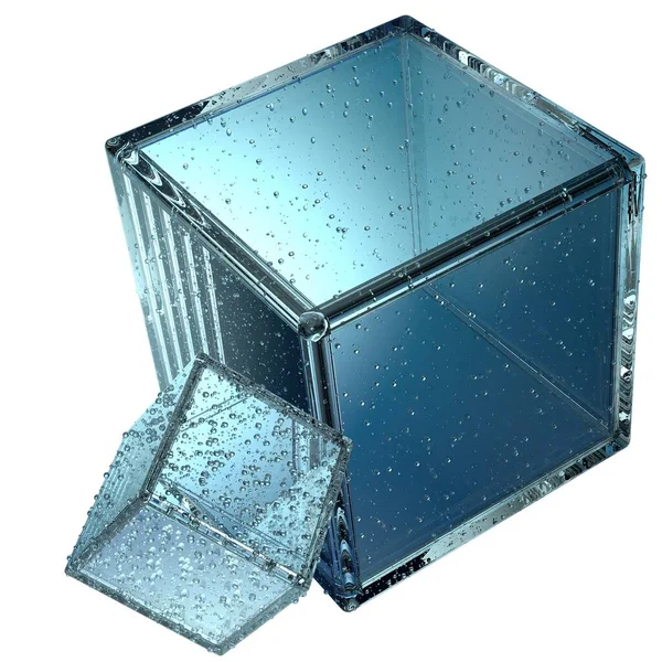 Cristal Isolado Caixa Geometria Transparente Abstrato Atmosfera Fria Gelada Material — Fotografia de Stock
