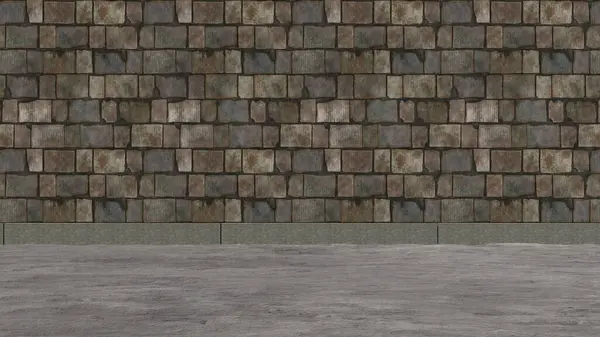 Esterno Irregolare Muro Mattoni Sovrapposizione Calcestruzzo Terra Spazio Astratto Strada — Foto Stock