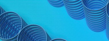 Silindirler ve Beyaz Uzay Lüks Geometri Perspektifi Mavi ve Beyaz, Zarif ve Modern 3D Görüntüleme Yüksek Çözünürlüğü 3D