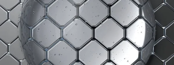Hexagon Patroon Waterdruppels Koel Transparant Zoet Water Zilver Abstract Elegant — Stockfoto