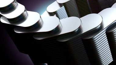 Üst üste binen metal plakalı bir gökkuşağının zarif ve modern 3D görüntüleme arkaplanı 3D çözünürlükte