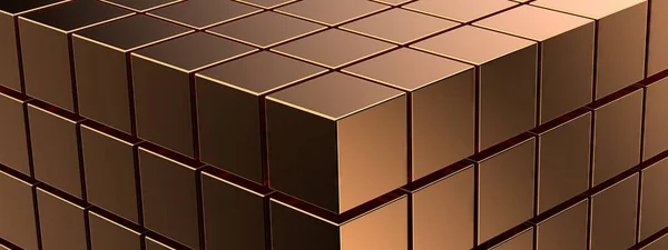 Pohled Dolů Krychlový Geometrický Box Bronzový Kovový Elegantní Moderní Vykreslování — Stock fotografie