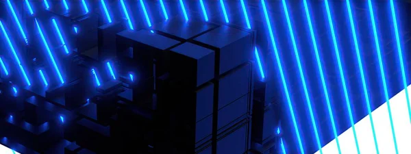 青と黒のエレガントでモダンな3Dレンダリング画像解像度3Dレンダリング画像で サイバーパンクの斜めのストライプと構造を隔離 — ストック写真